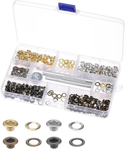HARFINGTON 200 Set Grommet Eyelets Grommet Tool Kit Multi-Color 4mm 1/6 Inch Copper Metal Grommet Kit with 3pcs Installation Tools & Storage Box for Shoes Clothes Leather DIY in Saudi Arabia