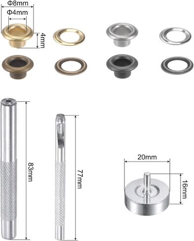 HARFINGTON 200 Set Grommet Eyelets Grommet Tool Kit Multi-Color 4mm 1/6 Inch Copper Metal Grommet Kit with 3pcs Installation Tools & Storage Box for Shoes Clothes Leather DIY in Saudi Arabia