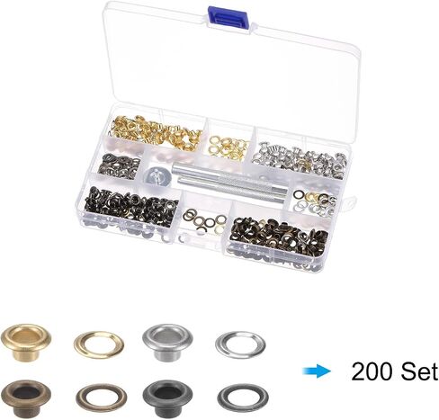 HARFINGTON 200 Set Grommet Eyelets Grommet Tool Kit Multi-Color 4mm 1/6 Inch Copper Metal Grommet Kit with 3pcs Installation Tools & Storage Box for Shoes Clothes Leather DIY in Saudi Arabia