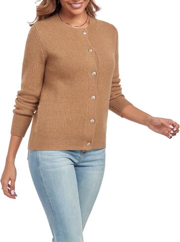 Women's Long Sleeve Button Knit Cardigan Sweater Open Front Crew Neck Striped Cardigan Jacket in Saudi Arabia