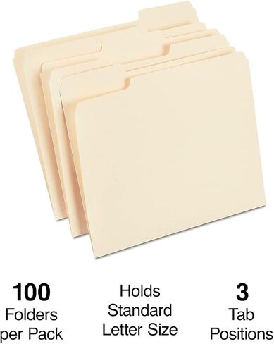 Staples 30% Recycled File Folders, 1/3-Cut Tab, Letter Size, Manila, 100/Box (ST56675) in Saudi Arabia