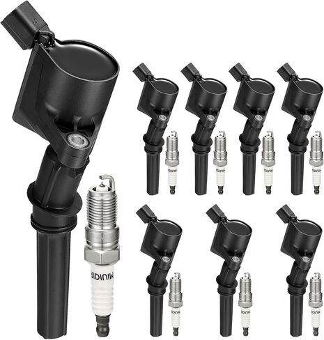 مجموعة من 8 ملفات إشعال DG508 وSP493 SP479 شمعات الإشعال المتوافقة مع F-150 F-250 F350 5.4L 1998-2008 E150 E250 E350 E450 Mustang Lincoln Vpg 4.6LV8 يستبدل DG481 DG491 in Kuwait