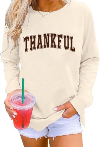 Thankful Sweatshirt for Women Thankful Letter Print Pullover Thanksgiving Graphic Long Sleeve Blouse in Saudi Arabia