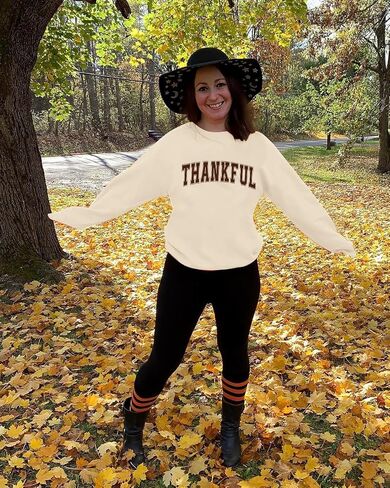 Thankful Sweatshirt for Women Thankful Letter Print Pullover Thanksgiving Graphic Long Sleeve Blouse in Saudi Arabia