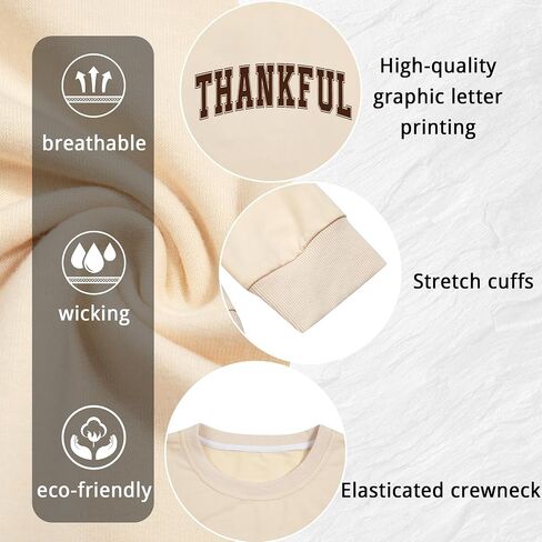 Thankful Sweatshirt for Women Thankful Letter Print Pullover Thanksgiving Graphic Long Sleeve Blouse in Saudi Arabia