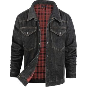 PEHMEA Men's Lined Flannel Denim Stylish Cowboy Trucker Coat Snap Button Rugged Western Shirts Jackets