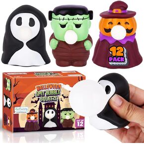 ArtCreativity Halloween Spit Bubble Squeeze Toys - Set of 12 Halloween Squeeze Toys - Squishy Halloween Stress Toys That Blow Bubbles When Squeezed - Non-Candy Halloween Goodie Bag Stuffers for Kids