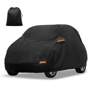 X AUTOHAUX Car Cover for Smart Fortwo 2007-2022 Aluminum Film Inner Cotton Outdoor Full Car Cover All Weather Waterproof with Driver Door Zipper Black