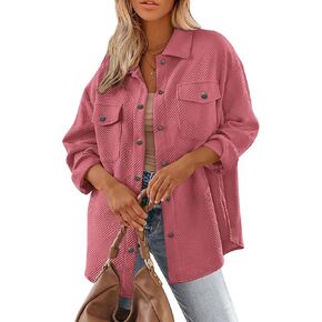 PRETTYGARDEN Women's Oversized Shacket Jackets Fall Fashion Clothes 2024 Casual Long Sleeve Loose Collared Blouse Shirts