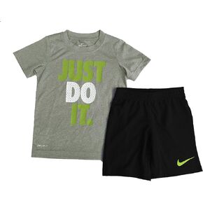 Nike Boy's Dri-Fit T-Shirt & Shorts 2 Piece Set (Dark Grey Heather(86C184-GK6)/Black, 3T)