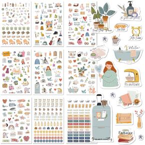 Self Care Stickers, Planner Stickers for Women - 9 Sheets / 484 Self Love Stickers - Motivational Themed Illustrations for Wellness & Mental Health - Journaling, Scrapbooking, Planning