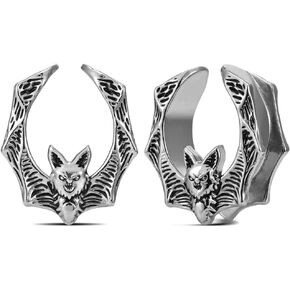 PUNKYOUTH 2PCS Opening Saddle Plugs Tunnels Retro Cool Stretcher Piercing Stainless Steel Bats Ear Gauge Earrings 8mm-25mm