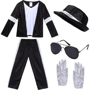 Dance Star Kids Costume Boys 80s 90s Costume Outfits Disco Pop Stage Cosplay Halloween Party Role Play for 4-9 Years