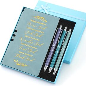 Spakon 5 Pcs Christian Gift for Women Pastor Appreciation Gift Inspirational Prayer Religious Leather Lined Journal 3 Ballpoint Pens with Gift Box for Church Pastor's Wife Sunday School (Pink, Bible)