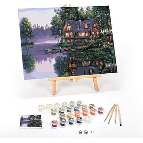 Ledgebay DIY Paint by Numbers Kit for Adults Framed Canvas Beginner to Advanced Paint by Numbers Kit Kits Include Acrylic Paint Set Brushes Tabletop Easel (The Road Home 12" x 16" Framed)