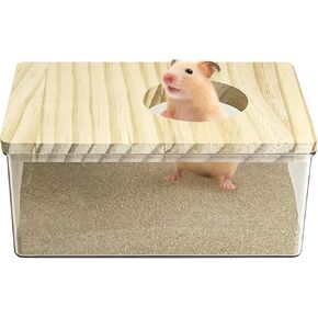 kathson Hamster Sand Bath Box Transparent Acrylic Small Animals Shower Bathtub Guinea Pigs Digging Sand Container Cage Accessories for Lemmings Gerbil Mice Hedgehog Chinchilla (Square)