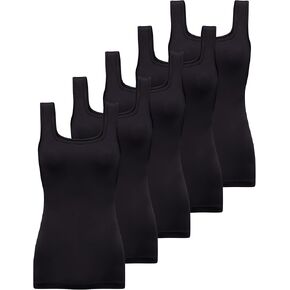 BQTQ 5 Pack Womens Square Neck Tank Tops Sleeveless Ladies Tank Top Undershirts