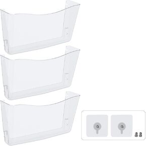 3 Pack Stackable Wall Pocket File Holders, Clear Plastic Wall Mount Mail Magazine Organizers