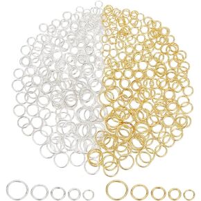 PH PandaHall 400pcs Jump Rings 5 Sizes Closed Jump Rings Soldered Jump Rings, Connectors Junction Rings Sliver/Golden Brass Round Rings for Jewelry Bracelet Necklace Making Crafts, 5~10mm
