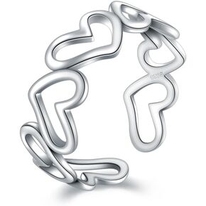 Heart Rings for Women 925 Sterling Silver Adjustable Open Rings Cute Dainty Rings Engagement Promise Rings Stackable Non Tarnish Rings