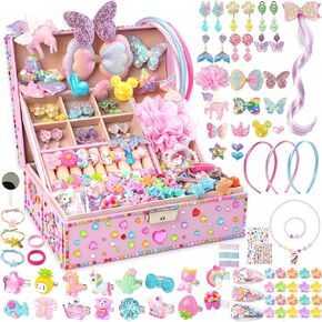 ZMLM Jewelry Gifts Toys for Girls: Unicorn Jewelry Box Ring Earring Necklace Set Valentines Day Gifts Easter Birthday Gifts, Art Craft DIY Headband Making, Pretend Play Toys for Girls 4 5 6 7 8 9 10