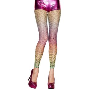 MUSIC LEGS Rainbow Leopard Print Fishnet Leggings, Rainbow