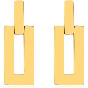 Fashion 18K Gold Plated Dangle Drop Earrings Stainless Steel Rectangle Stud Earrings