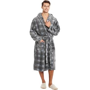 Yoimira Mens Robe with Hood Cozy Fluffy Robe for Men Luxury Hooded Plush Fleece Bathrobe for Winter