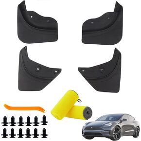 2024 Upgraded Version Tesla Model Y Mud Flaps Splash Guards, Sturdy and Foldable, Tire Protectors Suitable for All Tesla Y Models External Accessories.(4Piece Set + 2 Cleaning Tools).