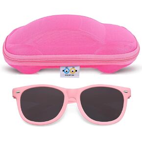 Kids Sunglasses with Cute Car Case Polarized Flexible UV400 for Boys Girls Age 3-10