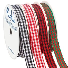 Ribbli Fall Gingham Ribbon,Special 4 Rolls Collection,3/8 Inch Total 40 Yards,Autumn Harvest Festival Check Ribbon Plaid Ribbon Use for Craft,Autumn Gift Wrapping,Home Decor