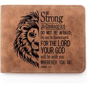 Christian Gifts Leather Wallet for Men, Engraved Personalized Leather Wallet Bible Verse Faith Religious Birthday Inspiring Gifts (JOSHUA 1:9)