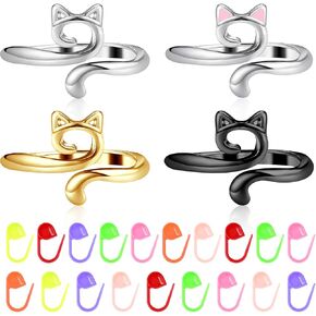 Tyqour 4Pcs Crochet Rings with 20Pcs Stitch Markers for Crocheting Adjustable Crochet Tension Ring Crochet Stitch Markers Knitting Crochet Accessories Crochet Gifts for Women Mom Hand Weaving