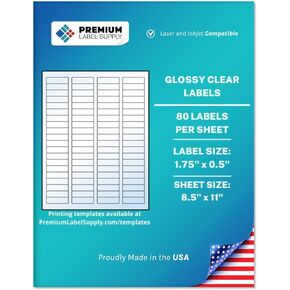 Premium Label Supply Glossy Clear Return Address Labels – 1.75" x .5" – Laser/Inkjet Compatible – (80 Labels/Sheet), 10 Sheets – 800 Total Adhesive Labels