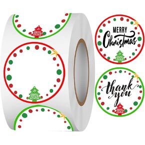 Christmas Themed Direct Thermal Labels,2 inch Color Coding Dot Thank You Labels for Thermal Label Printer Shipping Label Printer for Xmas New Year Party Business 500 Pcs Per Roll
