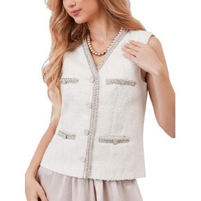 M.Infisavo Women Tweed Vest Business Casual Vintage Lined Sleeveless Blazer Jacket
