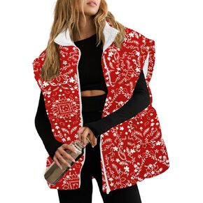 Tankaneo Womens Floral Oversized Puffer Vest Cap Sleeve Winter Warm Puffy Quilted Jackets Coat