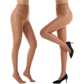 Shiny Pantyhose for Women 70D High Waist Shimmer Tights Oily Gloss Footed Dance Stockings 2 Pairs