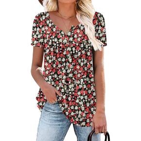 ROSELINLIN Women's Short Sleeve Shirts Floral Summer Tops Loose Fit for Leggings