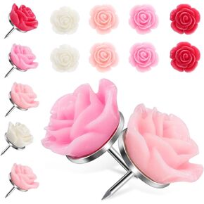 40 Pcs Resin Rose Push Pins Creative Colorful Thumb Tacks Decorative Flower Pins and Tacks Mini Thumbtacks Cute Map Pins Board Pins for Bulletin Board, Photo, Office