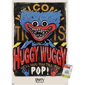 Trends International Poppy Playtime - ملصق حائط Huggy Wuggy، مقاس 22.37 بوصة × 34.00 بوصة، وحزمة ملصق ودبابيس دفع