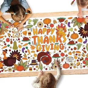 Paqisun Thanksgiving Giant Coloring Poster, Wall Coloring Poster Paper Tablecloth Thanksgiving Parent-Child Interaction 72 x 31.5 Inches Thanksgiving Crafts Gifts for Kids