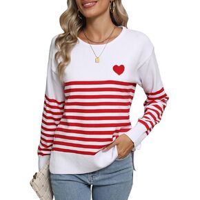 Womens Striped Sweater Long Sleeve Crew Neck Color Block Knitted Casual Pullover Sweater
