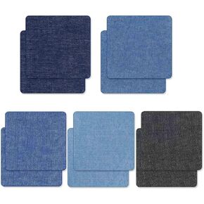 10 Pieces Iron On Patches for Clothing Denim Patches for Jeans Fabric Iron-on Patch Jeans Repair Kit 7.5 X 7.5 CM Denim Iron On Patches for Inside & Outside of Jean Clothes Pants Patches (5 Colors)