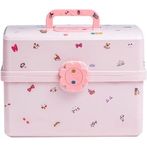 MASKMELLOW Shapeazy Hair Accessories Organizer for Girls,3-Layers Plastic Box with Fold Tray and Handle, Portable Lockable Container for Art Supply, Makeup, Nail, Hair Accessories