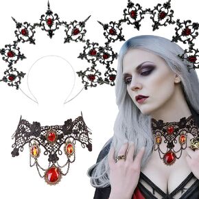 LaVenty Dark Red Madonna Headband Party Decoration Headband Halo Crown