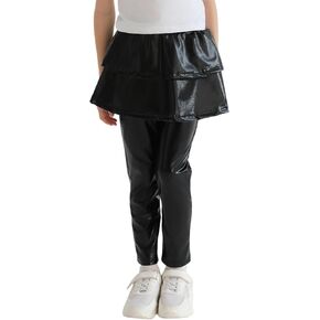Girls Metallic Leggings with Ruffle Skirt Pants Kids Shiny Sparkle Pants Pantskirt