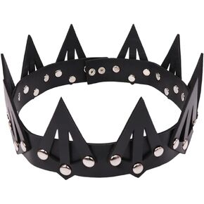 Black Gothic Crown Leather King Crown Queen Tiara Halloween Costume Headpiece Gothic Headpiece for Prom Birthday Halloween Cosplay Party