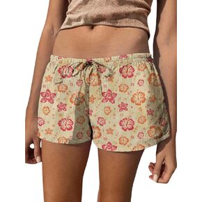 SHENHE Women's Low Waist Shorts Floral Print Elastic Drawstring Boho Summer y2k Shorts