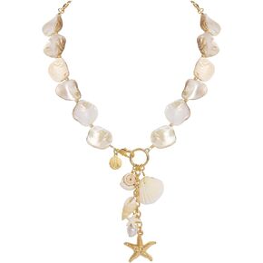 Coiris Starfish Seashell Necklace for Women Pearl Shell Choker Necklace Natural Mother of Pearl Collars Necklace Summer Beach Jewelry Necklace for Women